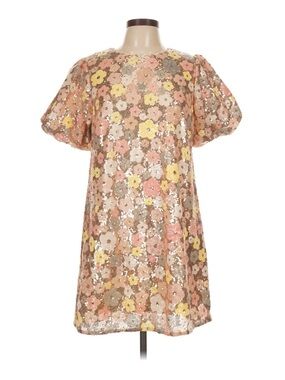 entro Peach Pink Yellow Floral Sequin Mini Dress
